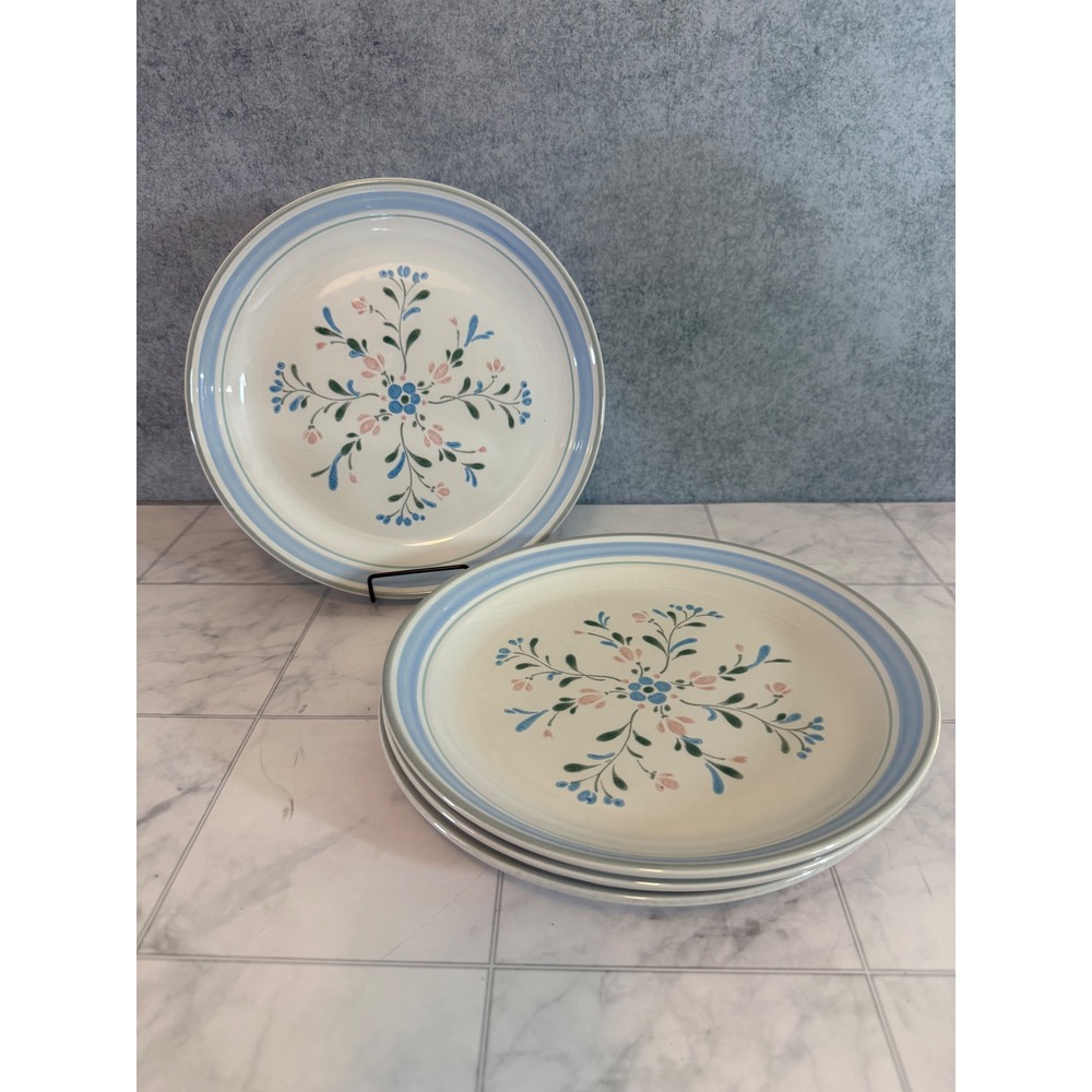Fascino Stoneware Dinner Plates Set of 4 Floral Blue Pink Hand Decorated Japan